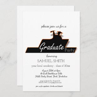 Modern Graduation Script Black & White Scroll  Invitation
