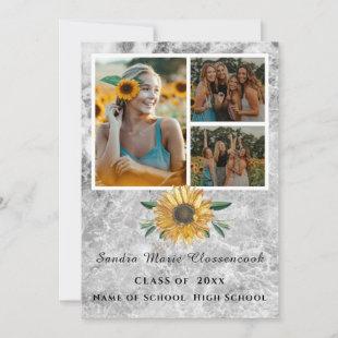Modern Gray 4 Photo Collage  Sunflower graduation Announcement