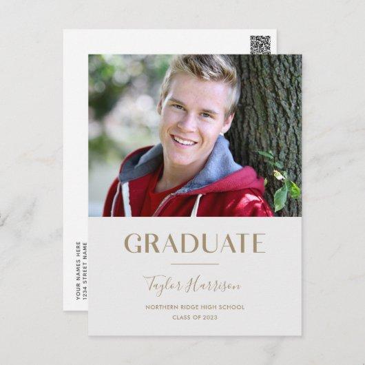 Modern Gray & Gold One-Photo 2023 Graduation Postcard