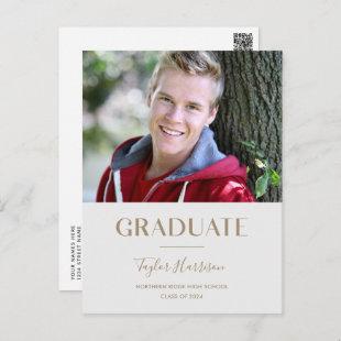 Modern Gray & Gold One-Photo 2024 Graduation Postcard