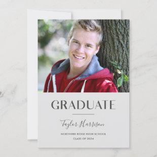 Modern Gray Graduate 1-Photo Graduation Party Invitation