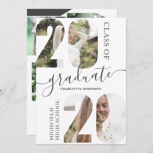 Modern gray script 5 photos 2020 graduation invitation