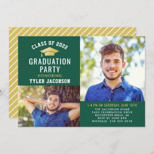 Modern Green and Gold 2022 Photo Graduate Party Invitation