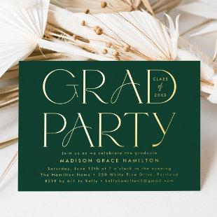 Modern Green and Gold Typography Graduation Party Foil Invitation
