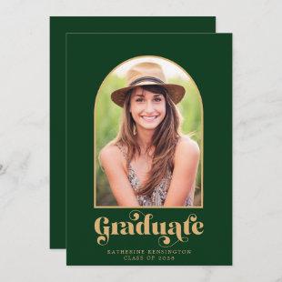 Modern Green Gold Arch Photo Graduation Party Invitation