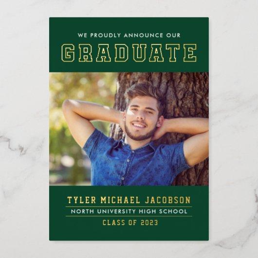 Modern Green Gold Graduate Photo Graduation Party Foil Invitation