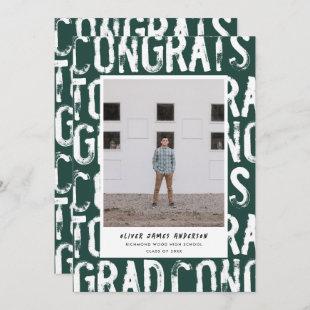 Modern green grungy photo graduation announcement