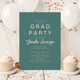 Modern Green Rose Gold Script Graduation Party Foil Invitation