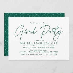 Modern Green Script Graduation Party Invitation