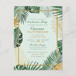 Modern Green Tropical Leaves Modern Graduation Invitation Postcard