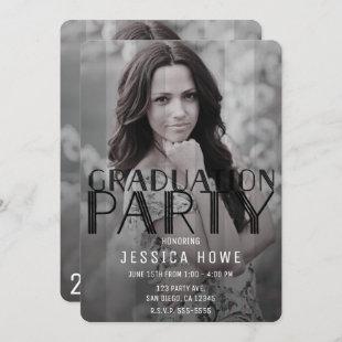 Modern Grey Black Graduation Party Graduate Photo Invitation