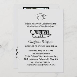 Modern Grey Custom Photo Nurse Graduation Party Invitation