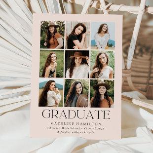 Modern Grid Blush 9 Photo Collage Graduation Announcement