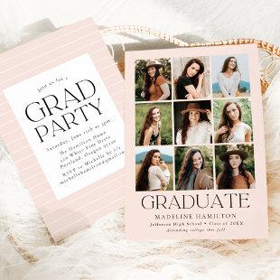 Modern Grid Blush 9 Photo Collage Graduation Party Invitation