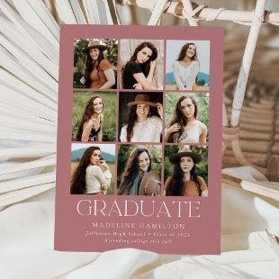 Modern Grid Dusty Rose 9 Photo Collage Graduation Announcement