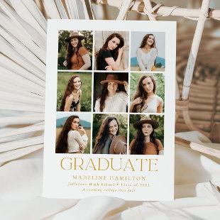 Modern Grid Gold 9 Photo Collage Graduation Announcement