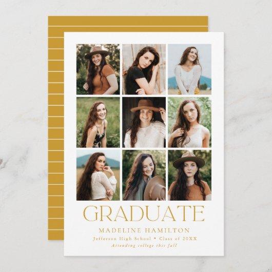 Modern Grid Gold 9 Photo Collage Graduation Party Invitation