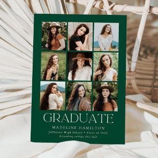 Modern Grid Green 9 Photo Collage Graduation Announcement