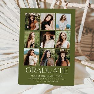 Modern Grid Olive Green 9 Photo Collage Graduation Announcement