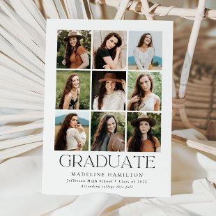 Modern Grid White 9 Photo Collage Graduation Announcement