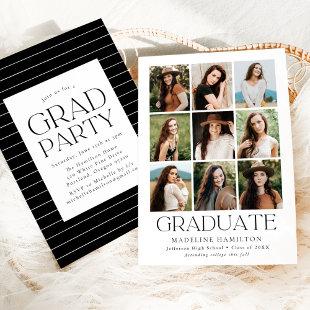 Modern Grid White 9 Photo Collage Graduation Party Invitation