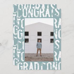 Modern light blue grungy simple photo graduation invitation