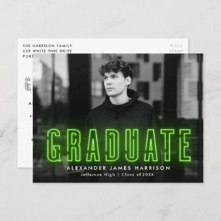 Modern Lime Green Neon Photo Graduation Party Invitation Postcard