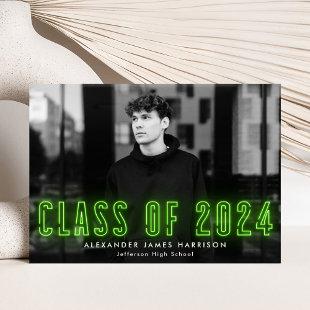 Modern Lime Neon Class of 2024 Photo Graduation Announcement