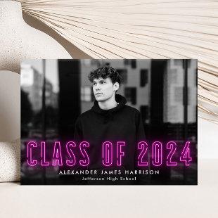 Modern Magenta Neon Class of 2024 Photo Graduation Announcement