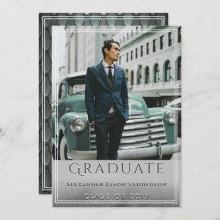 Modern Male Photo Gray Graduation Announcement