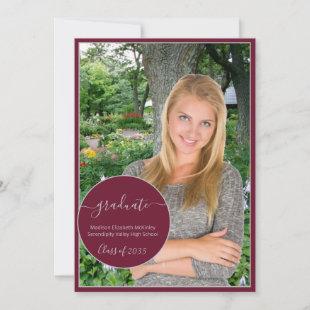 Modern Maroon and Silver Circle Photo Graduation Announcement
