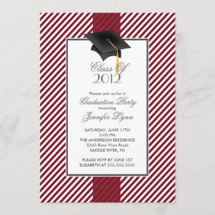 Modern Maroon Stripe Graduation Party Invitation