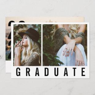 Modern minimal 3 photo graduation simple announcement