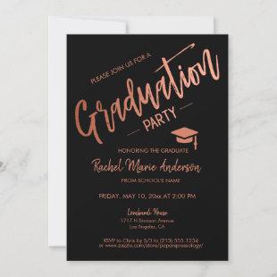 Modern Minimal Black Rose Gold Graduation Party Invitation