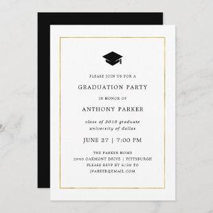 Modern Minimal | Faux Gold Border Graduation Party Invitation