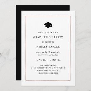 Modern Minimal | Faux Rose Gold Border Grad Party Invitation