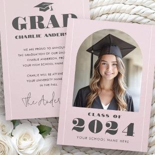 Modern minimal pink gray photo arch graduation announcement