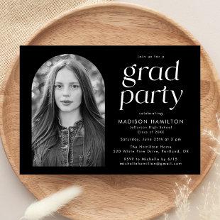 Modern Minimalist Black Photo Graduation Party Invitation