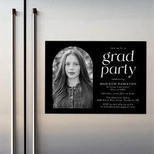 Modern Minimalist Black Photo Graduation Party Magnetic Invitation