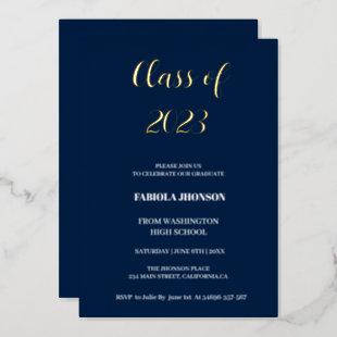 Modern minimalist blue navy graduation invitation foil invitation