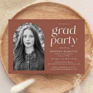 Modern Minimalist Brown Photo Graduation Party Invitation