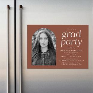Modern Minimalist Brown Photo Graduation Party Magnetic Invitation