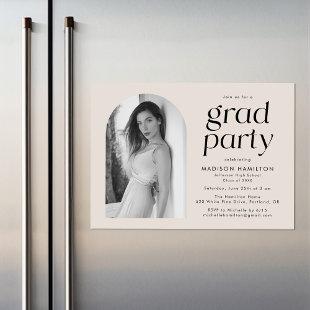 Modern Minimalist Cream Photo Graduation Party Magnetic Invitation
