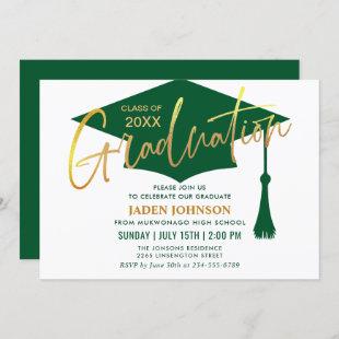 Modern Minimalist Golden Green Graduation Party Invitation