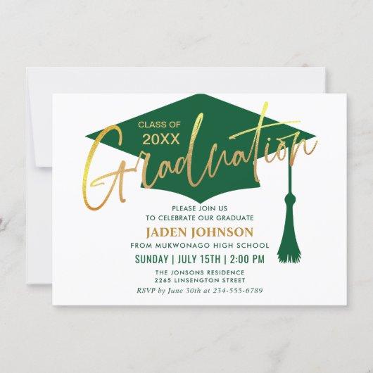 Modern Minimalist Golden Green Graduation Party Invitation