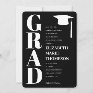 Modern Minimalist GRAD Graduate Graduation Party Invitation