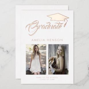 Modern Minimalist Graduate 2 Photo Graduation Gold Foil Invitation