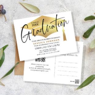 Modern Minimalist Graduation Party QR code Announcement Postcard
