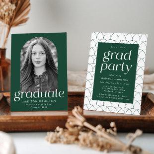 Modern Minimalist Green Photo Graduation Party Invitation