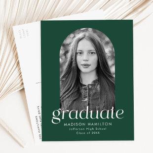 Modern Minimalist Green Photo Graduation Party Invitation Postcard
